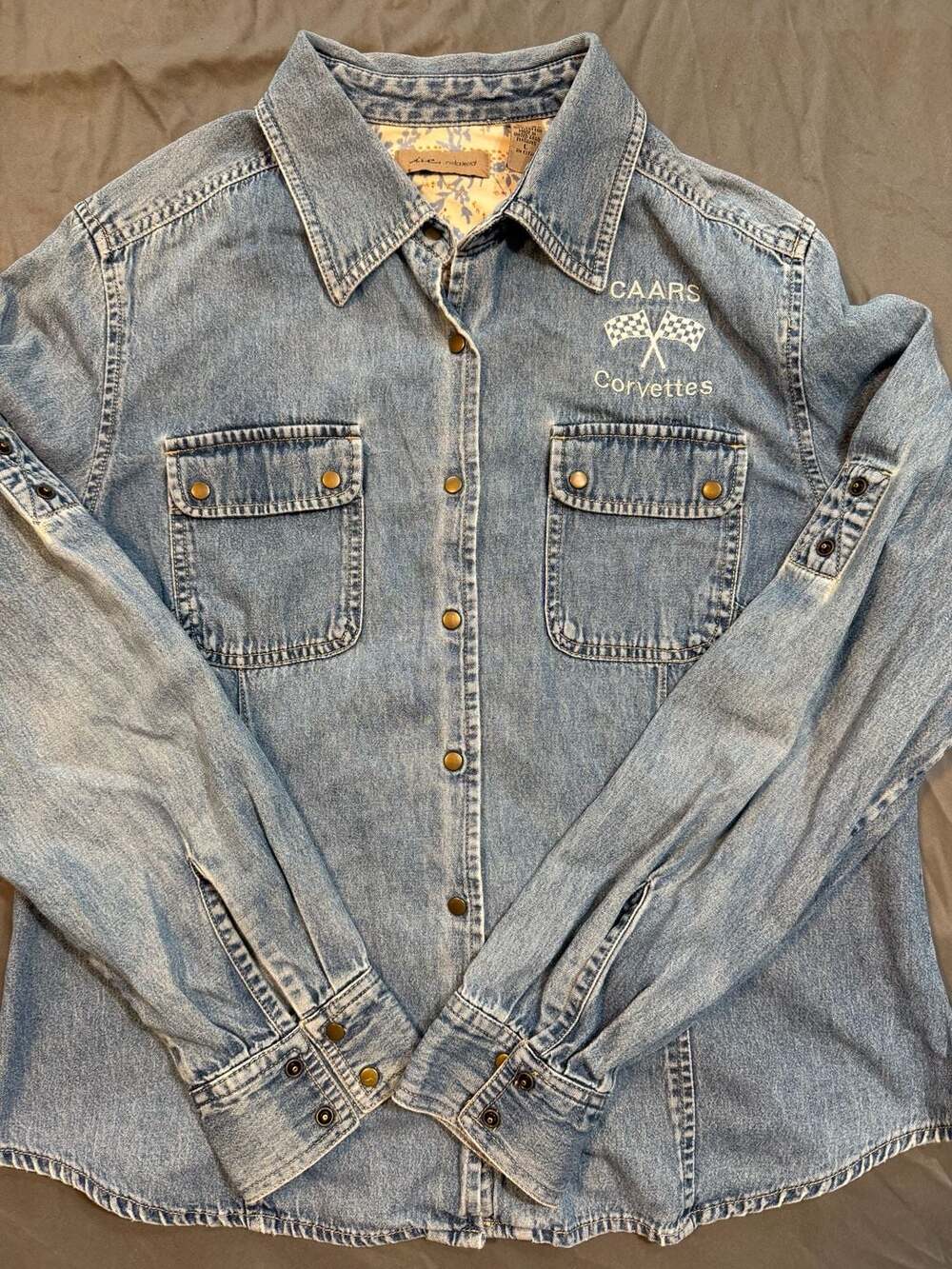 I.e Relaxed Embroidered CAARS Corvettes Denim Snap Button Shirt